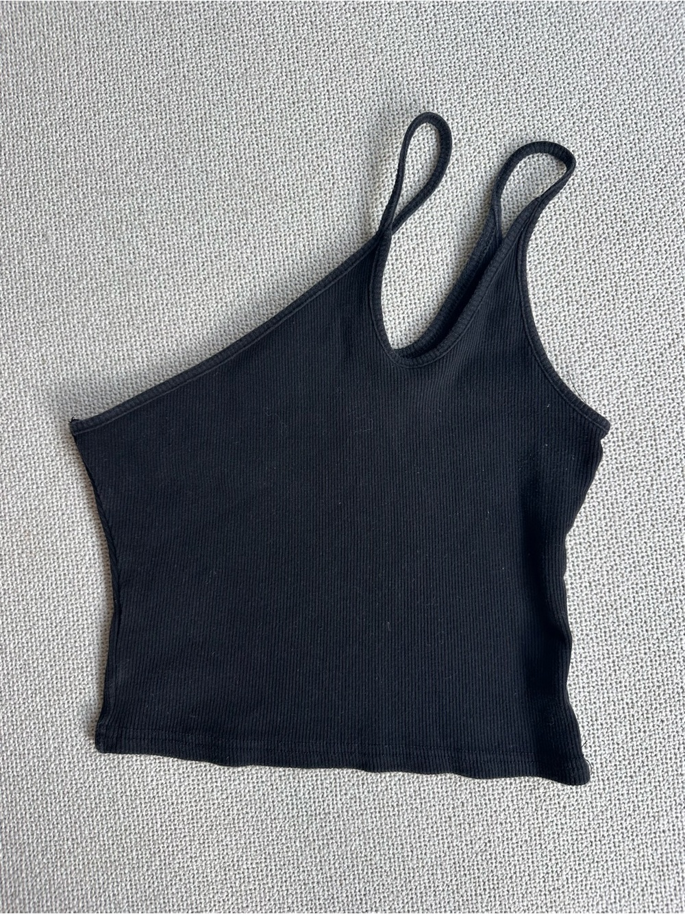 Princess Polly Black Ribbed One-Shoulder Tank